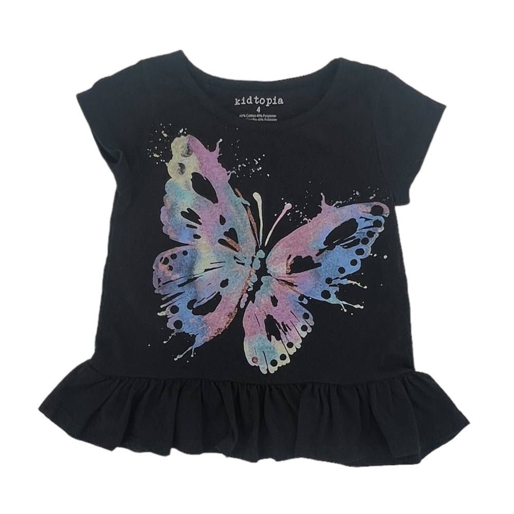 Kidtopia Black Short Sleeve Butterfly Shirt Size 4 Girl’s